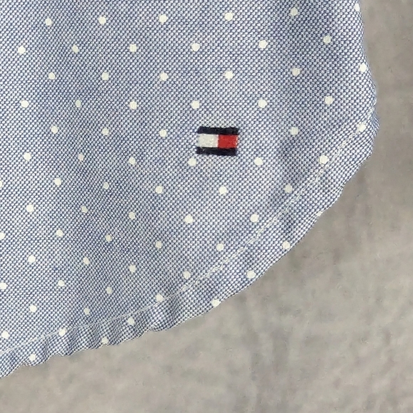 Tommy Hilfiger XL Button Down Shirt Blue With White Polka Dots Pristine - Picture 5 of 12